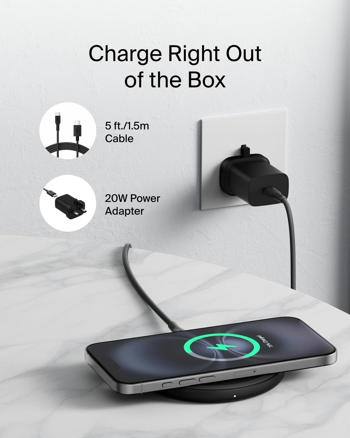 Belkin BoostCharge Wireless Charging Pad with Qi, 15W Fast Charging - Black