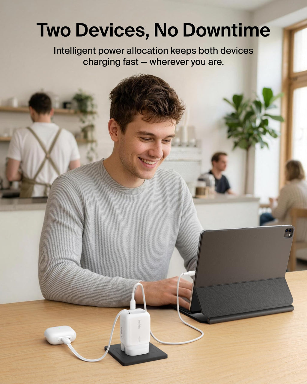Belkin UltraCharge USB-C Plug Charger 45W with 2.3ft (80cm) Retractable USB C Cable & USB C Port, Fast Charging for iPhone 17 & 16 Series, Galaxy S26 Series, AirPods, Tablet, MacBook, Laptop