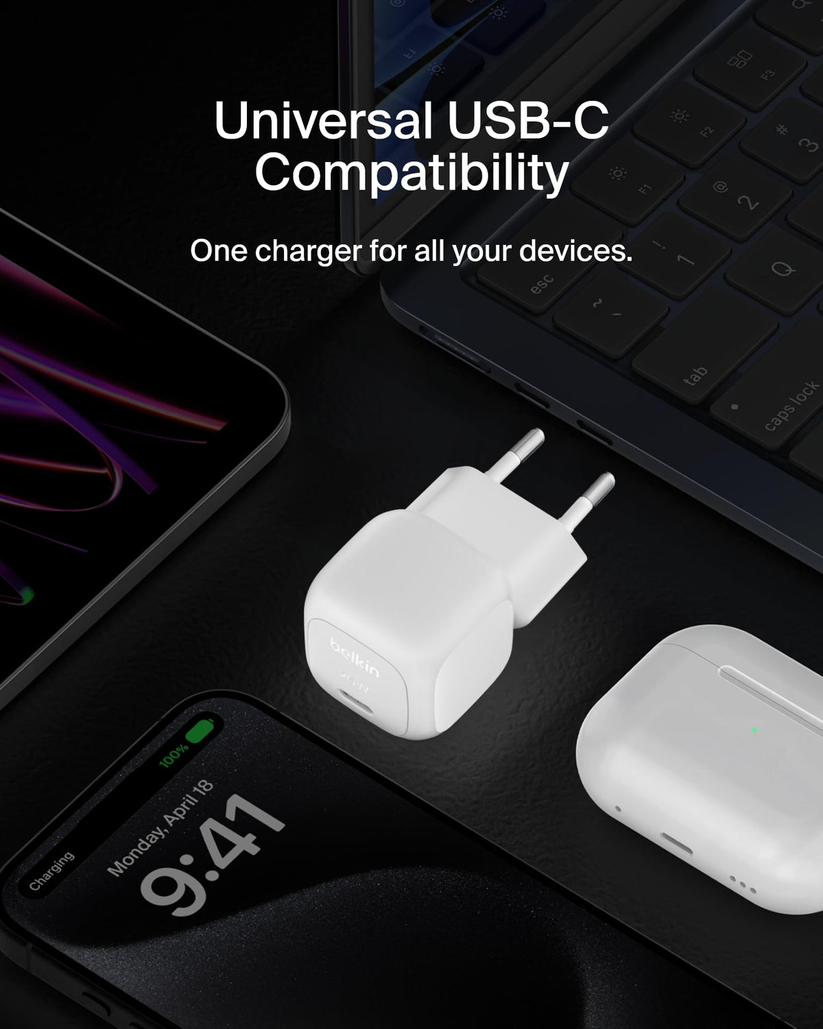 Belkin BoostCharge Cube USB C Wall Charger, 20W USB-C Charger, Power Delivery Charger for Apple iPhone 16, 16 Plus, 16 Pro, 16 Pro Max, Samsung Galaxy S24, iPad, AirPods and More