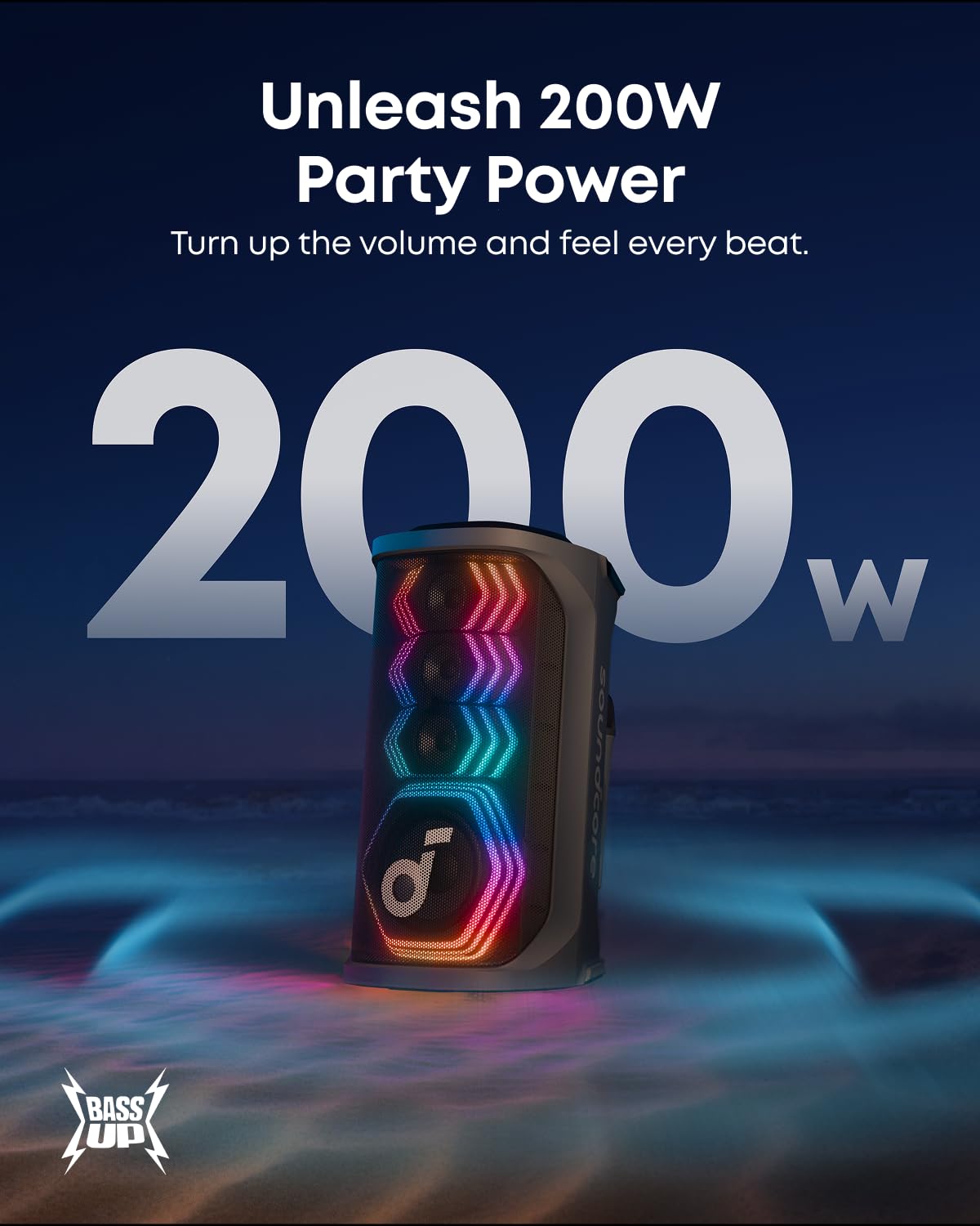 soundcore Rave 3S AI Karaoke Party Speaker (A31A3) with 2 Wireless Microphones, 200W Sound, AI Vocal Removal, Vocal Enhancer, Reverb, Light Show, 12H Playtime, Portable Bluetooth PA System for Party