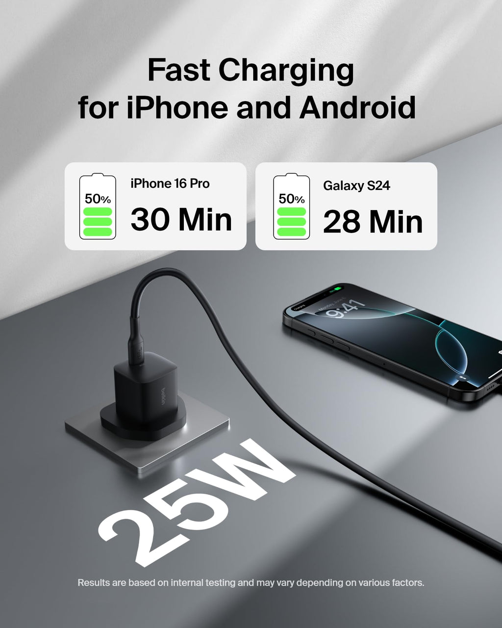 Belkin USB-C Plug 25W - USB-C Phone Charger PD 3.0 Fast Charging with PPS for Apple iPhone 17, iPhone Air, iPhone 16, Samsung Galaxy S25, Pixel 10, Nintendo Switch, & More - Black