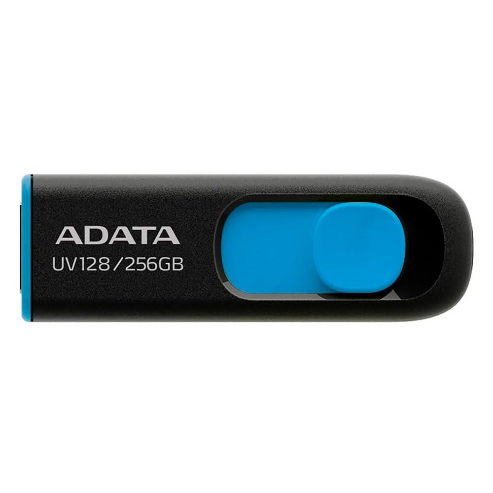 ADATA 256GB USB 3.0 Memory Pen, UV128, Retractable, Capless, Black & Blue