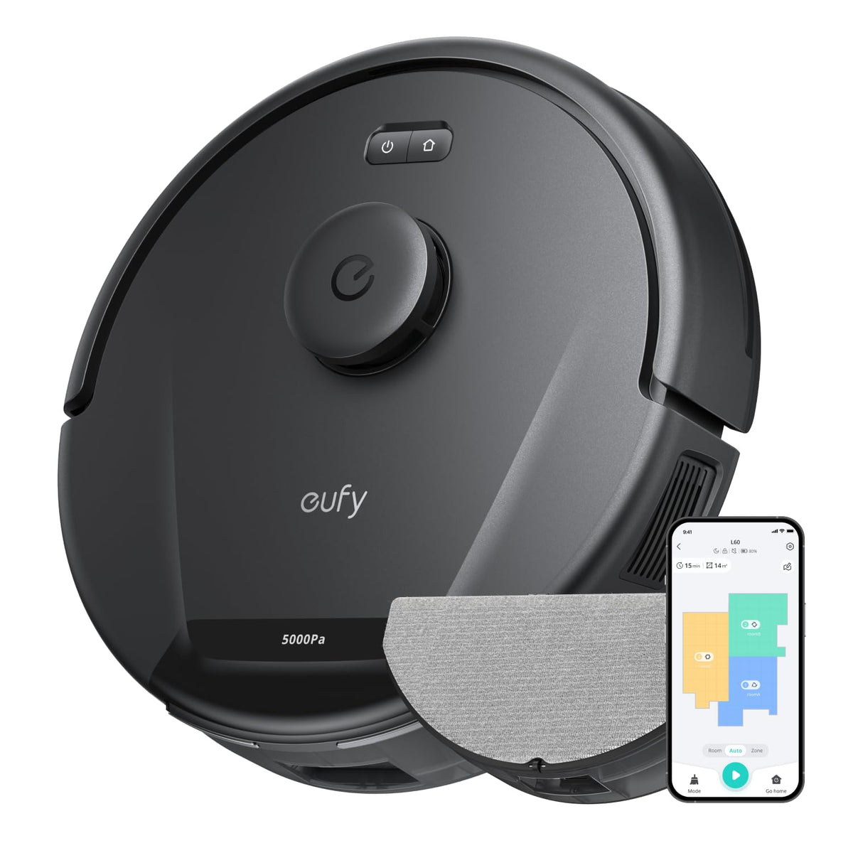 eufy L60 Hybrid Robot Vacuum Cleaner, Ultra Strong 5,000 Pa Suction to Remove Hair, Dust, iPath Laser Navigation, For Deep Floor Cleaning, Ideal for Hard Floors