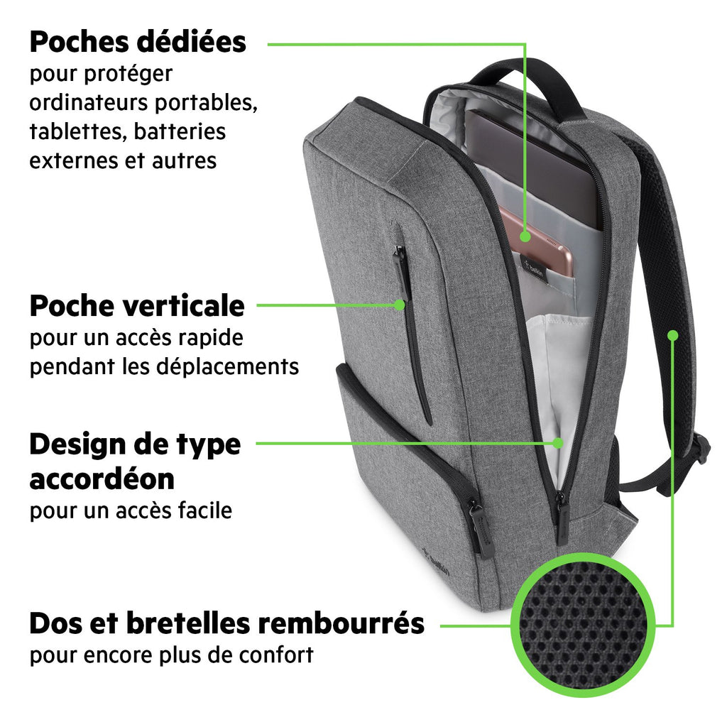 Belkin F8N900 Classic Pro Slim Backpack for 15.6 inch Laptop - Grey