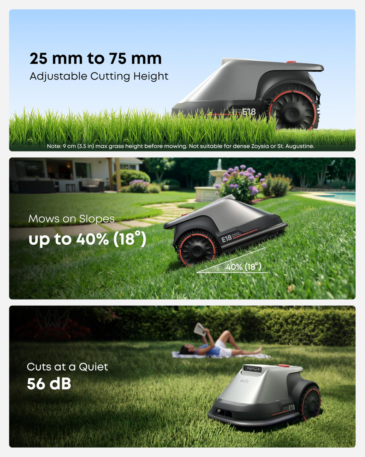 eufy Robot Lawn Mower E18, Max 0.3 Acres, Vision Navigation,1200 m²