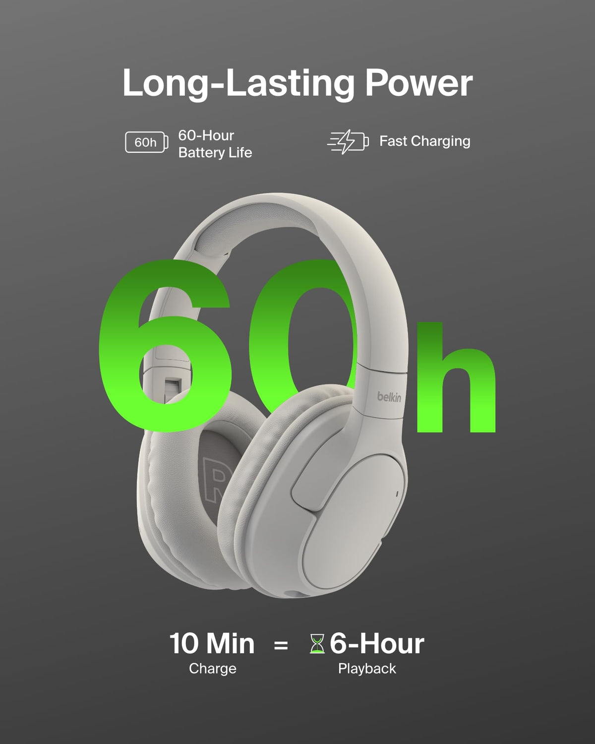 Belkin SoundForm Surround Bluetooth Over-Ear Headphones, Environmental Noise Cancelling Headphones, Wireless with 60H Playtime and Soft Ear Cups for iPhone, Galaxy, iPad, Travel, Home or Office, Sand