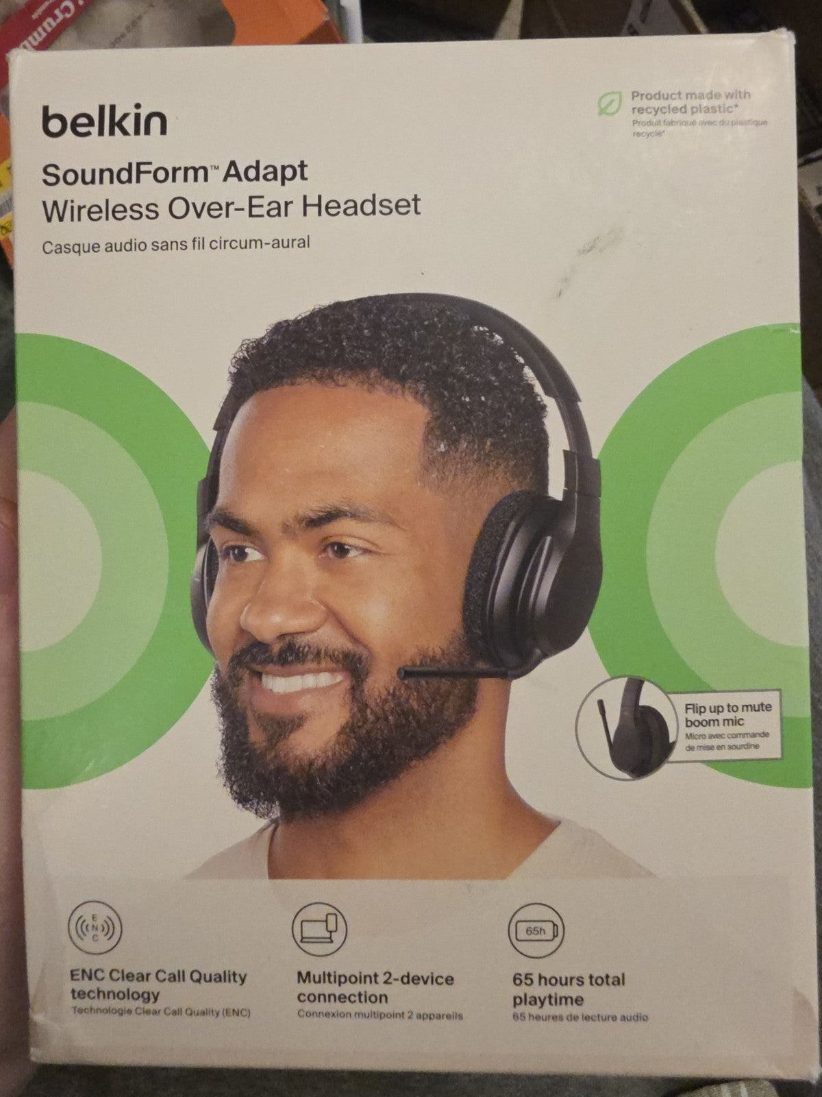 Belkin SoundForm Adapt Wireless Headset Microphone Noise Cancellation 45H New