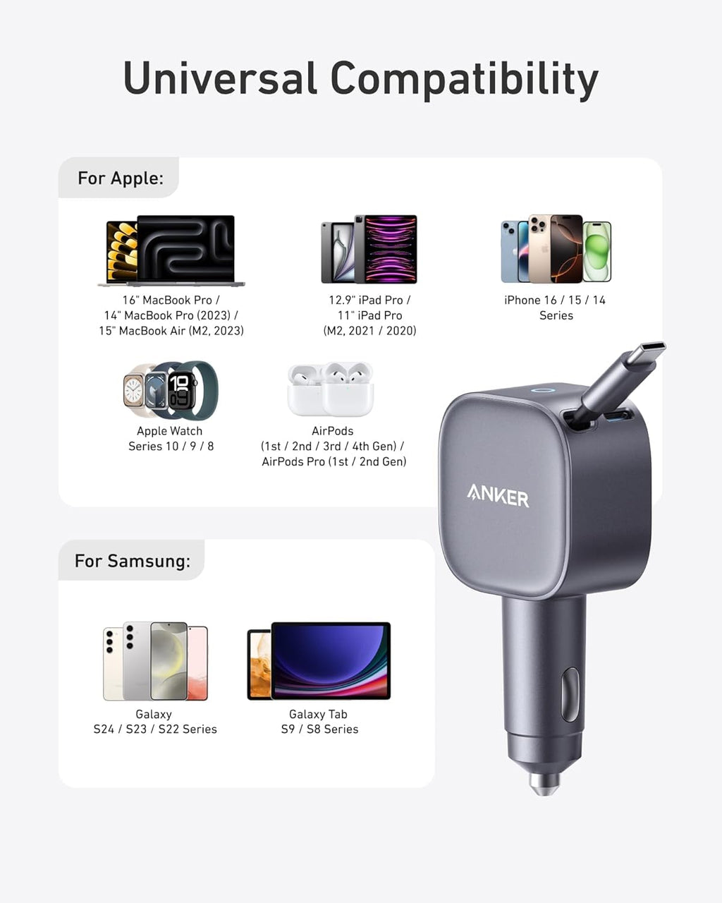 Anker Nano Car Charger (75W, USB-C Port, Built-in USB-C Cable)