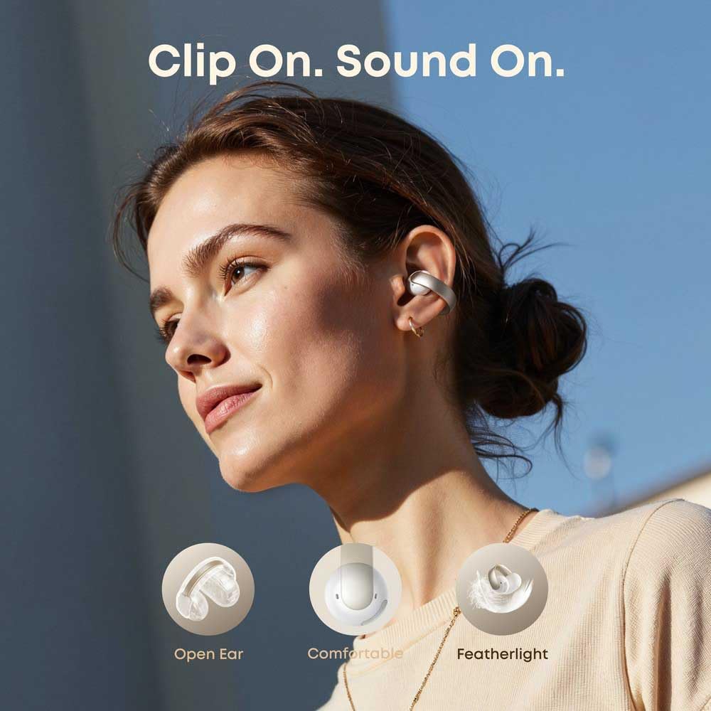 soundcore Aeroclip Headset True Wireless Stereo (TWS) Open-ear Calls/Music/Sport/Everyday Bluetooth Champagne, White