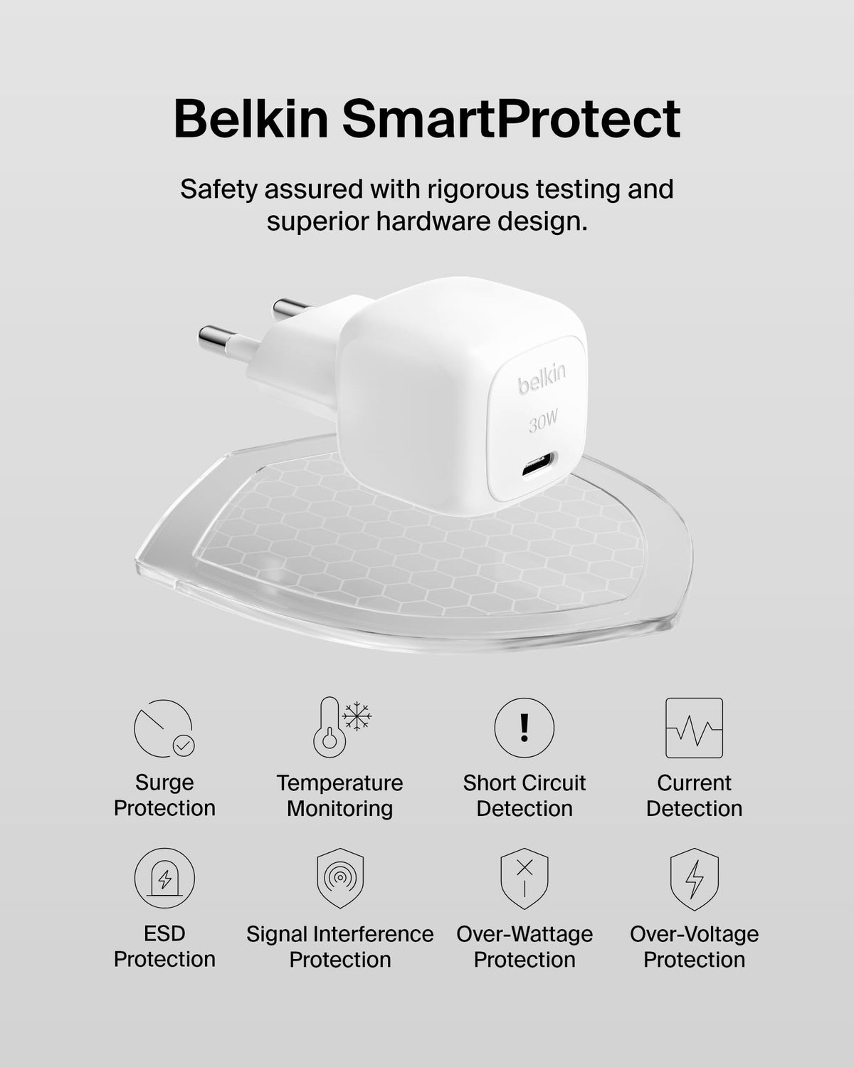 Belkin BoostCharge 30W Mains Charger (Compact and Portable, USB-C Power Delivery, for all iPhone 16, 15, 14, 13, Samsung Galaxy S24, S23, iPad, AirPods, Tablets, etc., White)