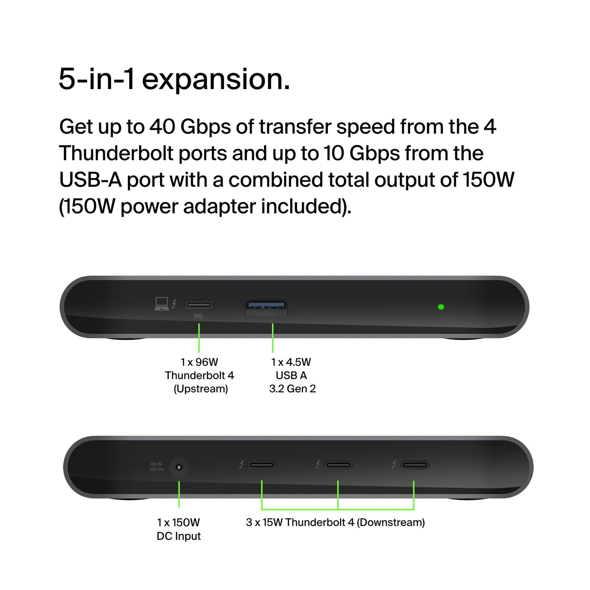 Belkin Connect Thunderbolt 4 Docking Station, 5-in-1 USB-C Multiport Core Hub w/ 96W Power Delivery for Mac, Windows, Single 8K or Dual 4K Display, Thunderbolt 4 Cable & Power Supply Included