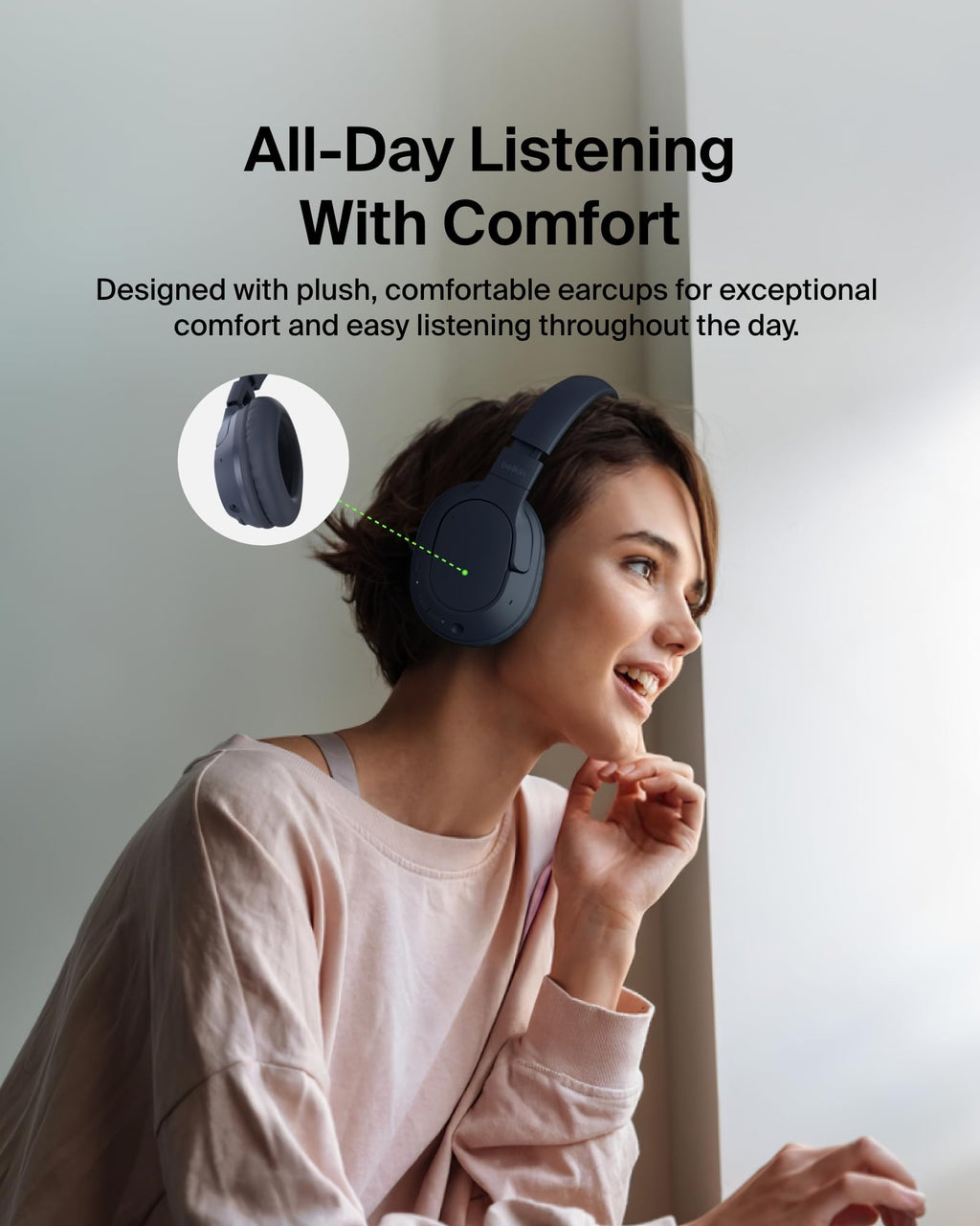 Belkin SoundForm Surround Bluetooth Over-Ear Headphones, Environmental Noise Cancelling Headphones, Wireless with 60H Playtime and Soft Ear Cups for iPhone, Galaxy, iPad, Travel, Home or Office, Blue