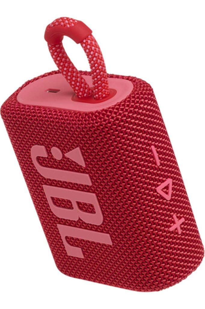 JBL GO 3 Wireless Bluetooth Portable Speaker with Integrated Loop for Travel with USB C Charging Cable, Red