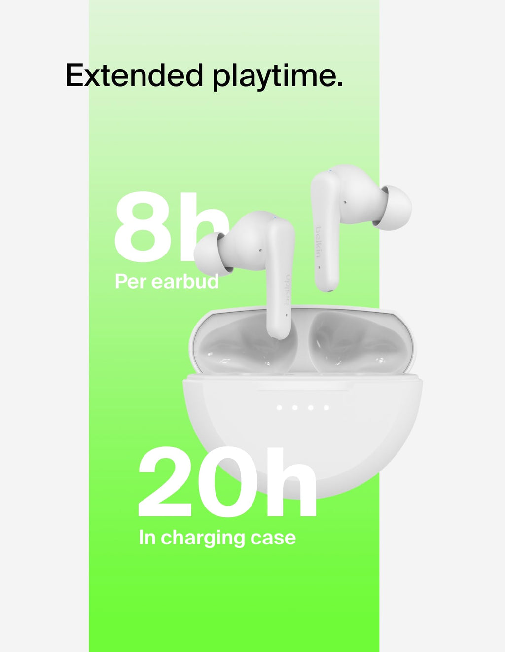 Belkin SoundForm Rhythm True Wireless Earbuds with Built-in Microphone, USB-C Fast Charging, 28H Battery Life, IPX5 Water Resistance - Bluetooth Earbuds for iPhone, iPad, Galaxy, Pixel & More - White