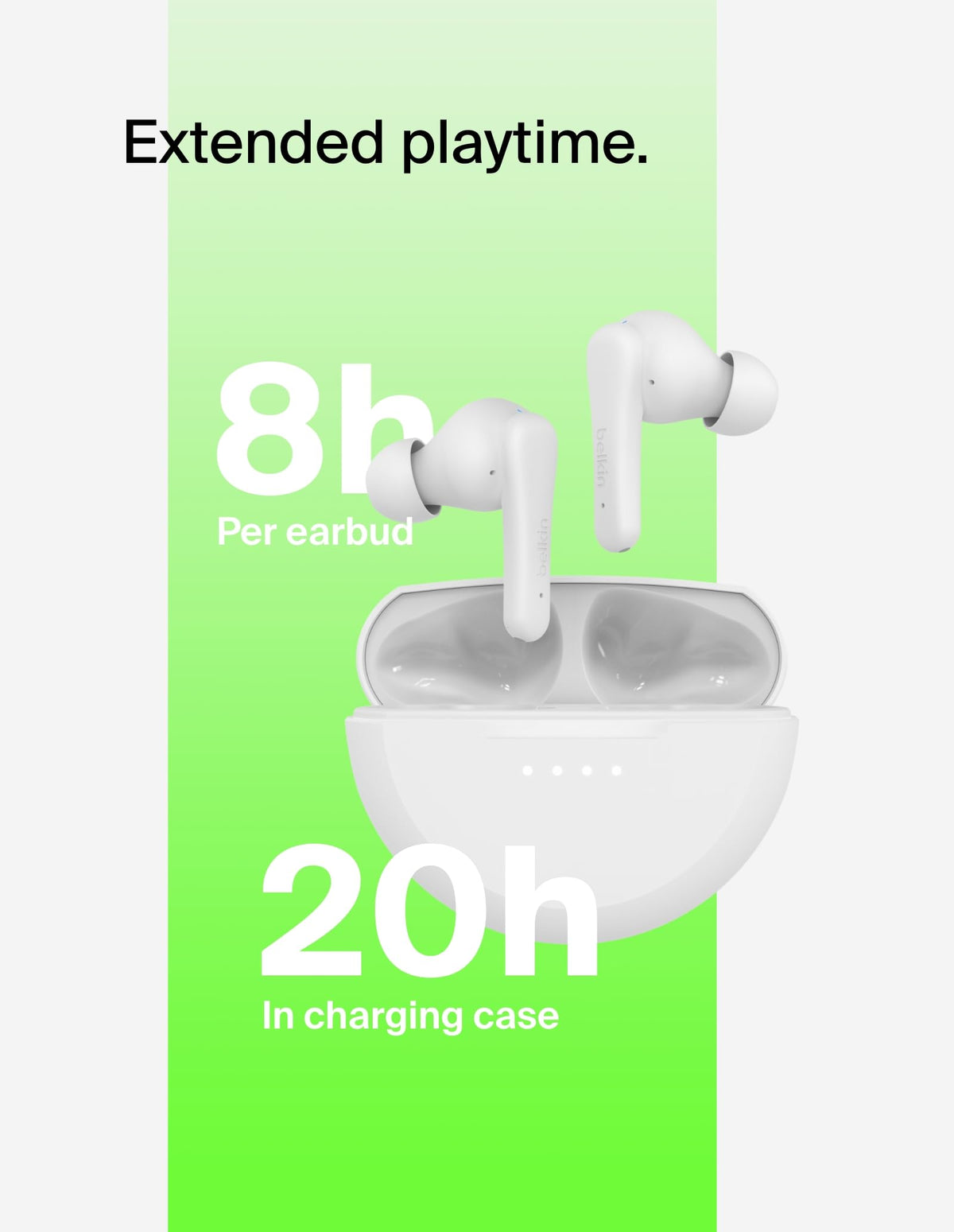 Belkin SoundForm Rhythm True Wireless Earbuds with Built-in Microphone, USB-C Fast Charging, 28H Battery Life, IPX5 Water Resistance - Bluetooth Earbuds for iPhone, iPad, Galaxy, Pixel & More - White