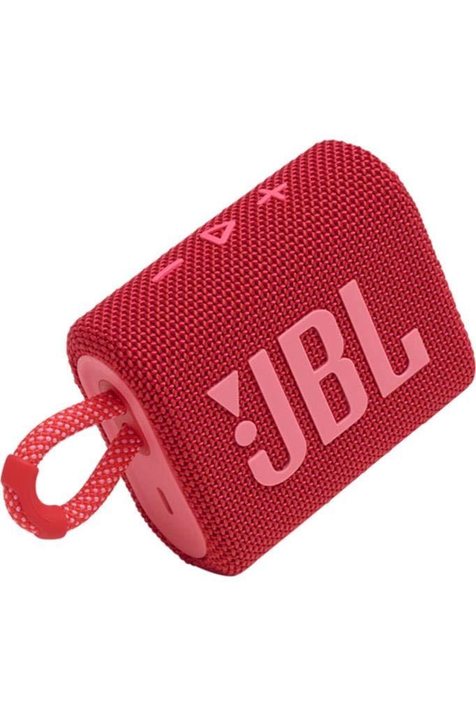 JBL GO 3 Wireless Bluetooth Portable Speaker with Integrated Loop for Travel with USB C Charging Cable, Red