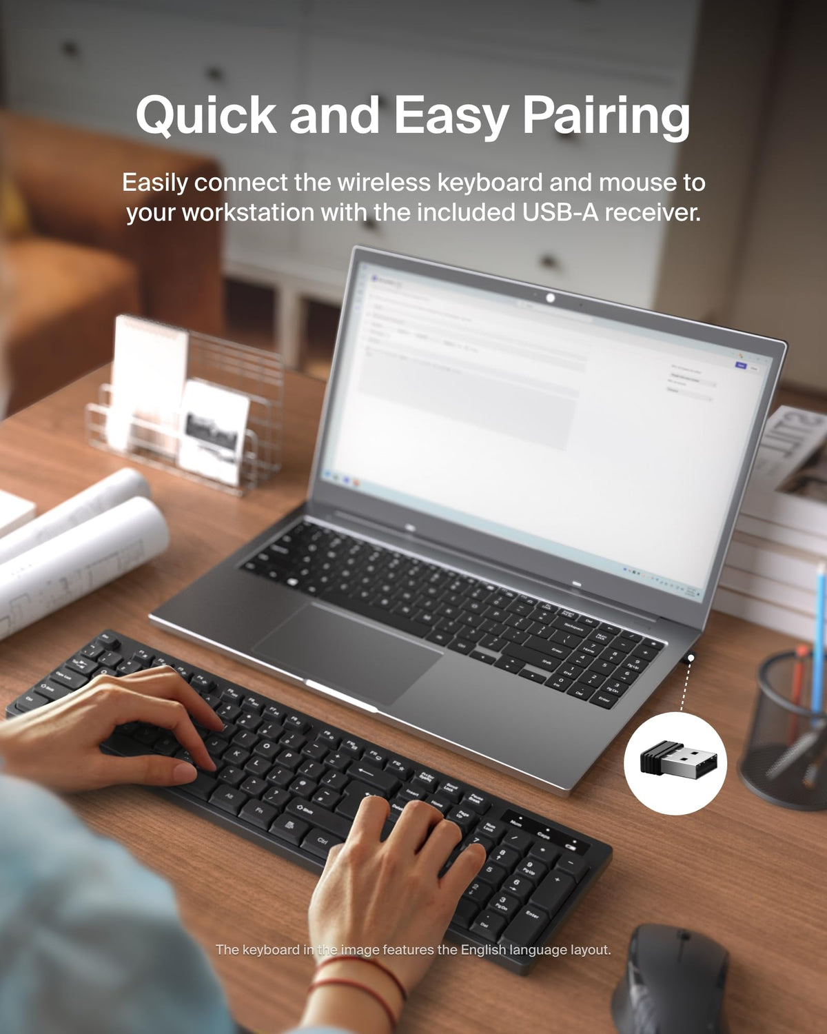 Belkin Wireless Keyboard and Mouse with USB-A Receiver - Keyboard Set with Wireless Mouse, Ergonomic Design for Home, Office, Desk, Compatible with Laptop, PC, Windows - Batteries Included