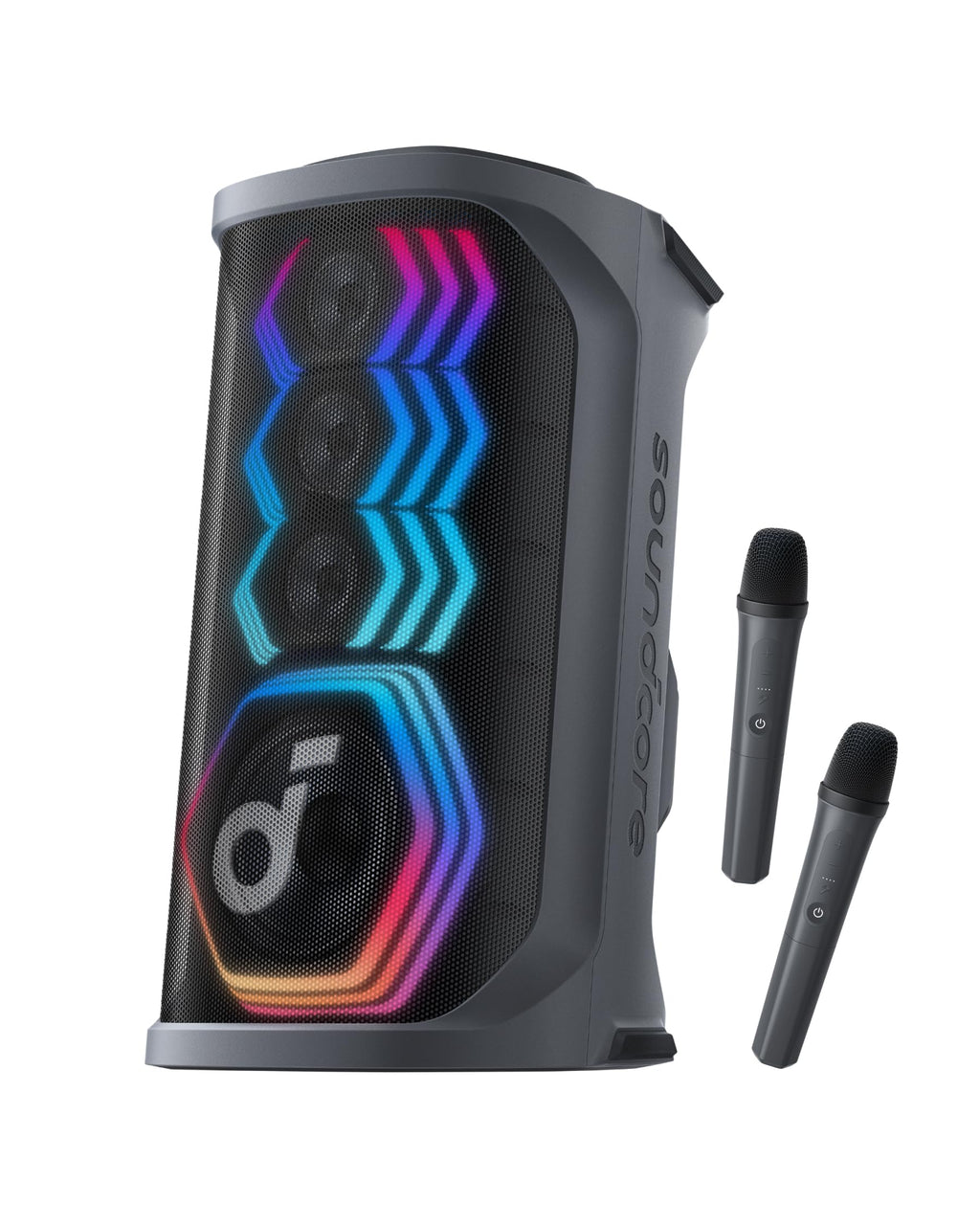 soundcore Rave 3S AI Karaoke Party Speaker (A31A3) with 2 Wireless Microphones, 200W Sound, AI Vocal Removal, Vocal Enhancer, Reverb, Light Show, 12H Playtime, Portable Bluetooth PA System for Party