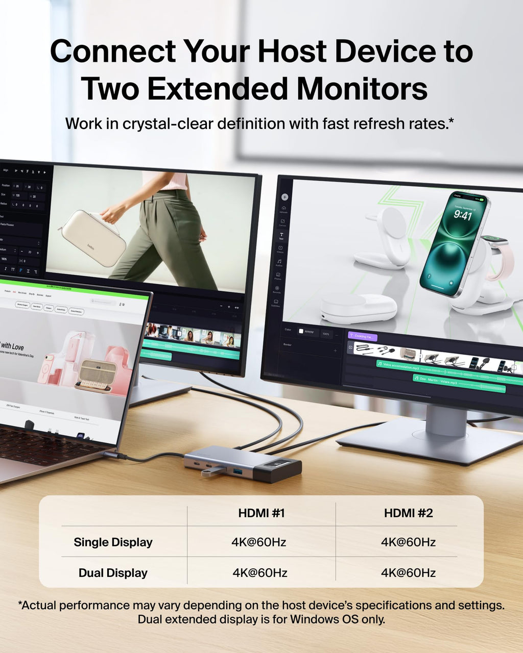 Belkin USB C Hub, 8-in-1 Multi-Port Docking Station 100W - Dual Display Support for Mac, Windows and Chromebook w/ 10Gbps Data Transfer Speeds, Ethernet, Resolutions up to 4K@60Hz