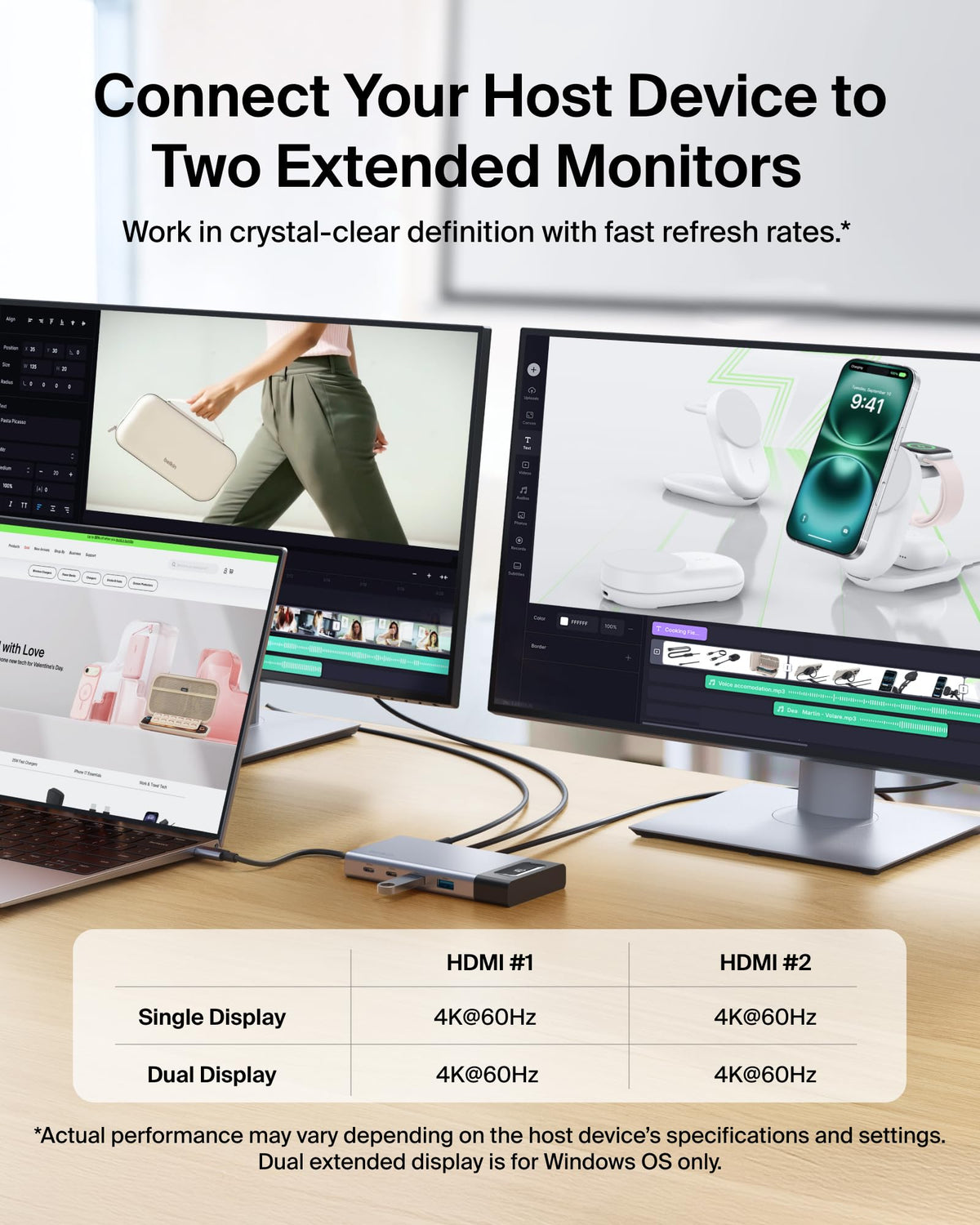 Belkin USB C Hub, 8-in-1 Multi-Port Docking Station 100W - Dual Display Support for Mac, Windows and Chromebook w/ 10Gbps Data Transfer Speeds, Ethernet, Resolutions up to 4K@60Hz