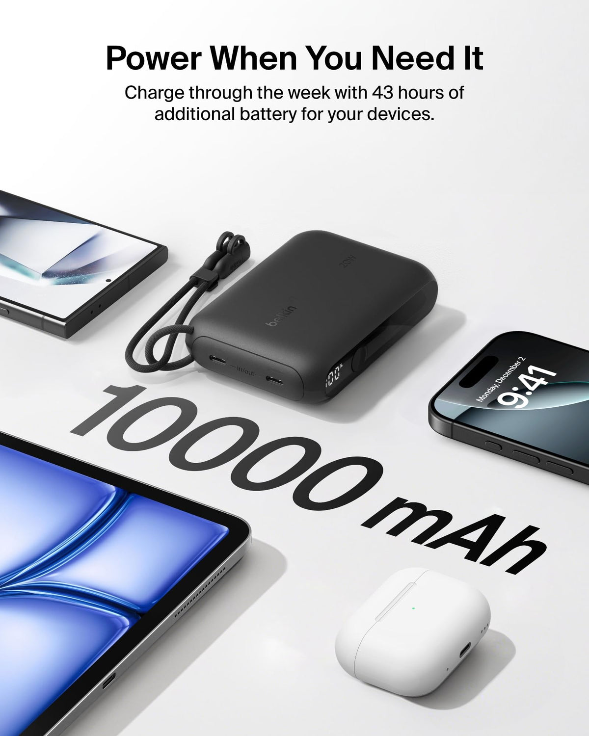 Belkin BoostCharge 10000mAh Power Bank with Digital Battery Display - Black