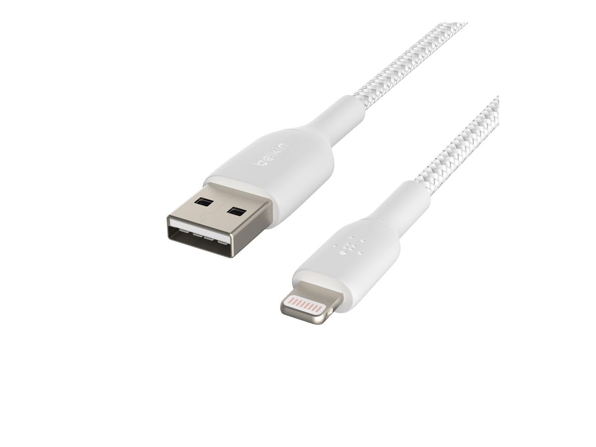 Belkin Braided Lightning Cable, Boost Charge Lightning to USB Cable for iPhone, iPad, AirPods, MFi-Certified, White, 1m
