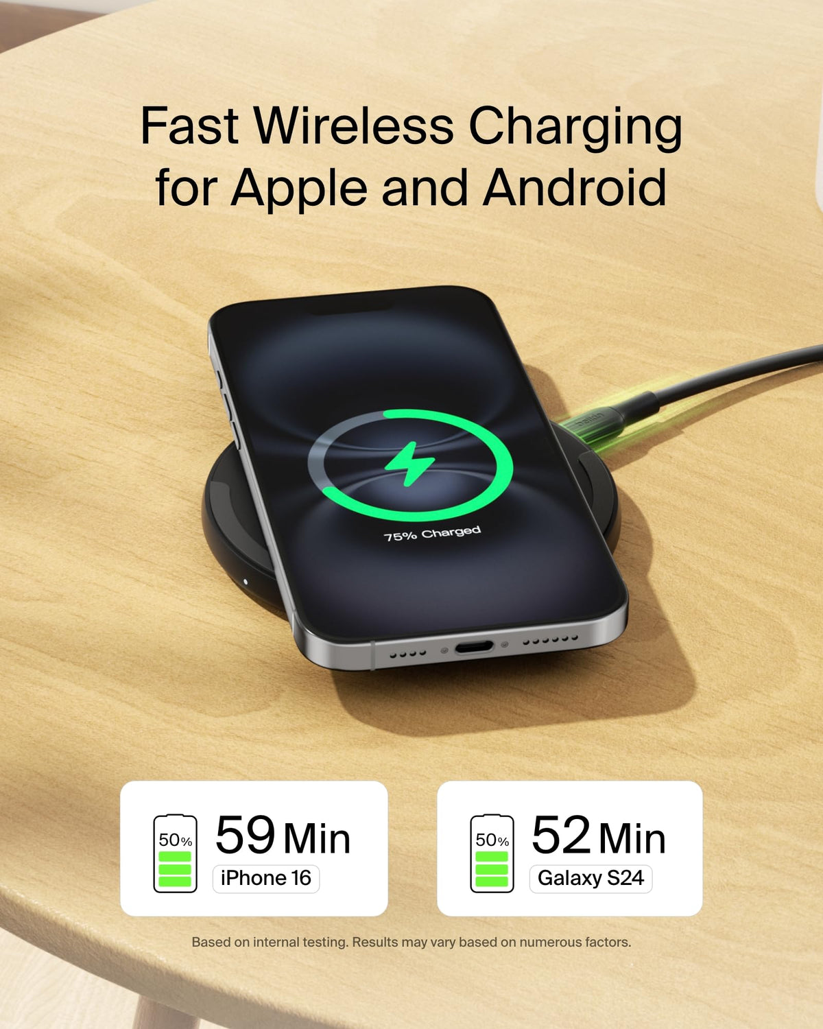Belkin BoostCharge Wireless Charging Pad with Qi, 15W Fast Charging - Black
