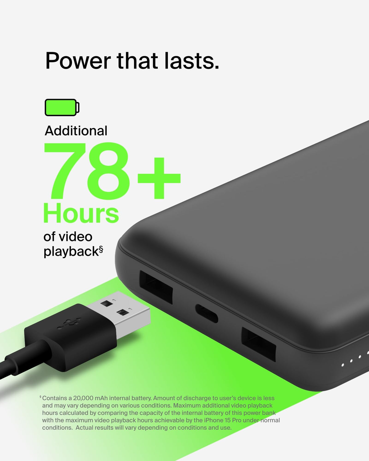 Belkin USB C Portable Charger 20000mAh, 20K Power Bank with USB Type C Input Output Port and 2 USB A Ports with Included USB C to A Cable for iPhone, Galaxy, Pixel, iPad, AirPods and More – Black