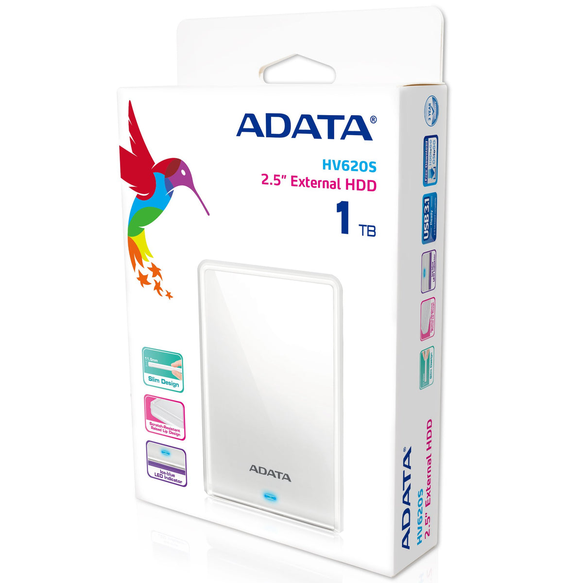 Adata AHV620S-1TU3-CWH HV620S DashDrive External 1TB White - (Storage > External Hard Drives)