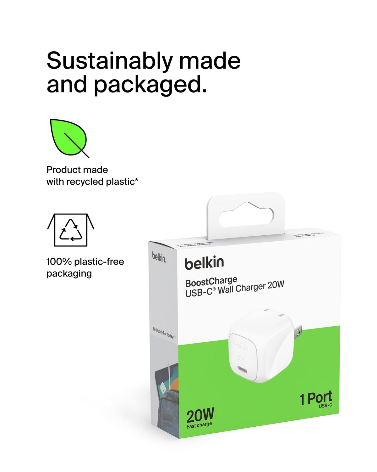 Belkin 20W Compact USB C Charger Block, Fast Charging for Travel