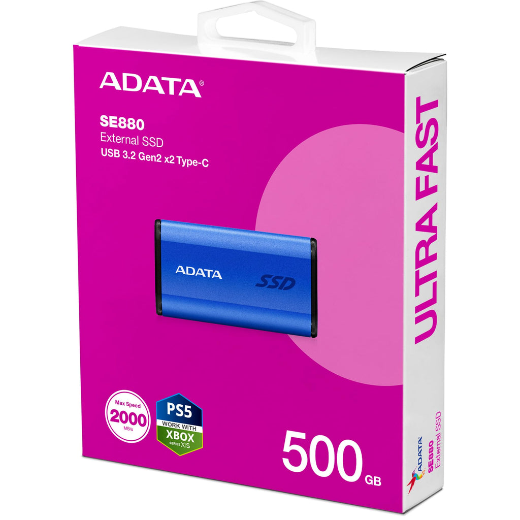 ADATA SE880 500GB External SSD | Portable Ultra Fast Solid State Drive Compatible with PS5 XBOX | Blue
