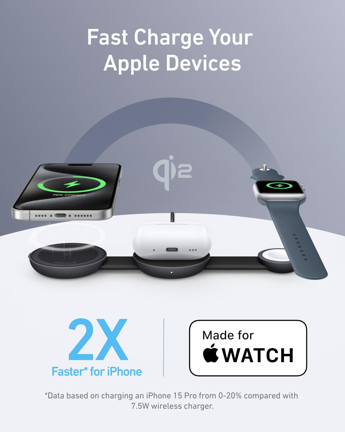 Anker MagSafe Compatible 3-in-1 Wireless Charging Station, Qi2 Certified 15W MagGo Charger, Foldable Travel Wireless Charging Pad for iPhone 17/16/15/14 Series, AirPods, Apple Watch (Not a Power Bank)