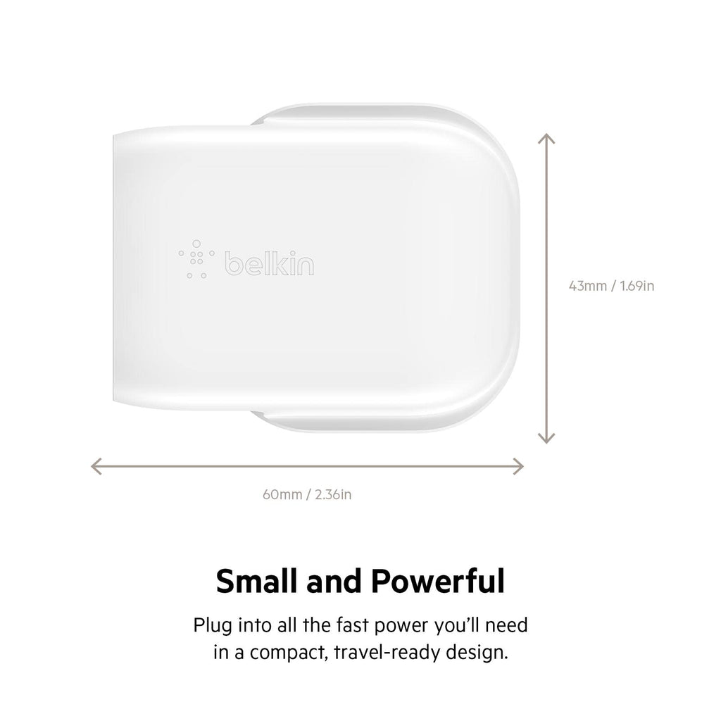 Belkin 30W USB C wall charger with PPS, Power Delivery, USB-IF certified PD 3.0, fast charger plug for iPhone 17, Air, 16, 15, Samsung Galaxy S25, iPad, AirPods, Google Pixel and More