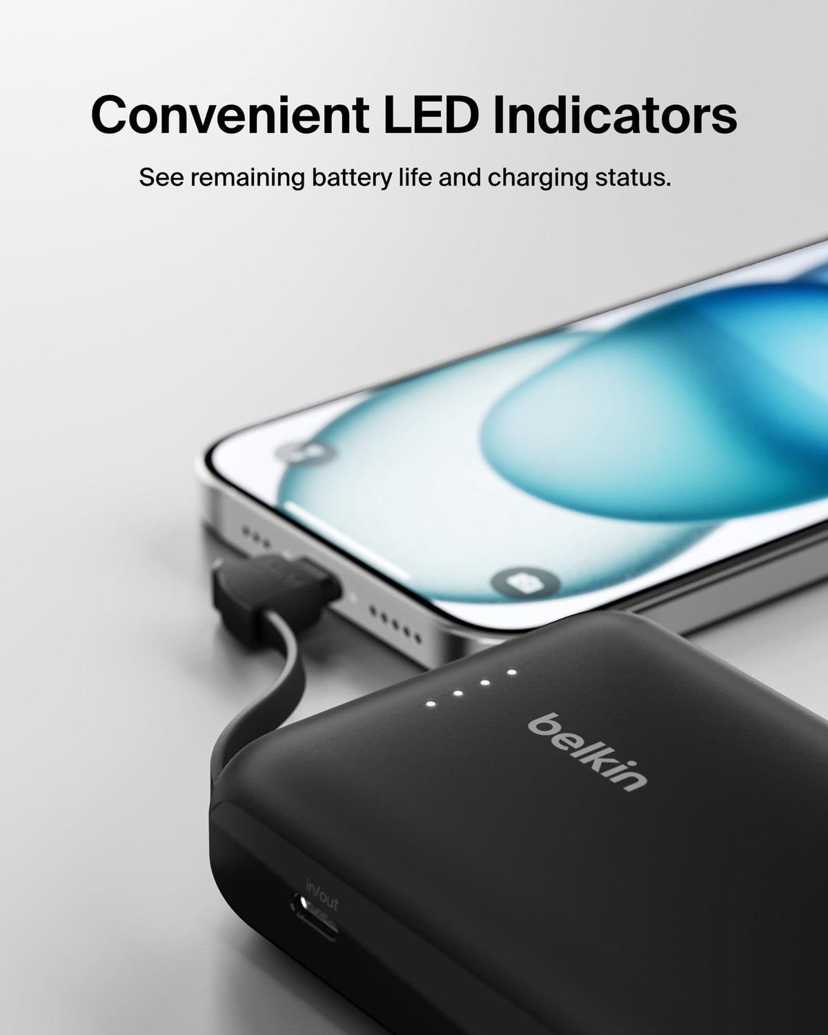 Belkin BoostCharge 10000mAh Power Bank with Integrated USB-C Cable - Black