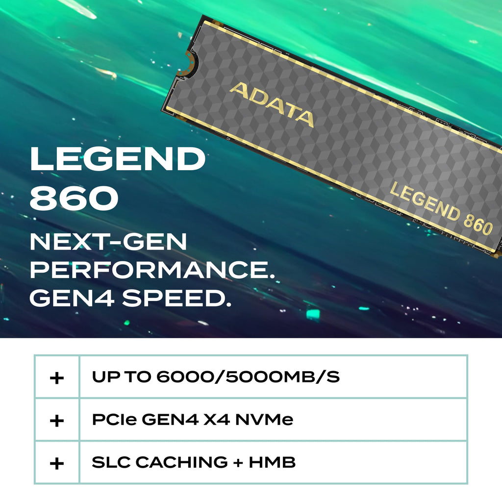 ADATA Legend 860 1TB M.2 NVMe Gen4 SSD, PCIe4, R/W 6000/4000 MB/s, PS5 Compatible