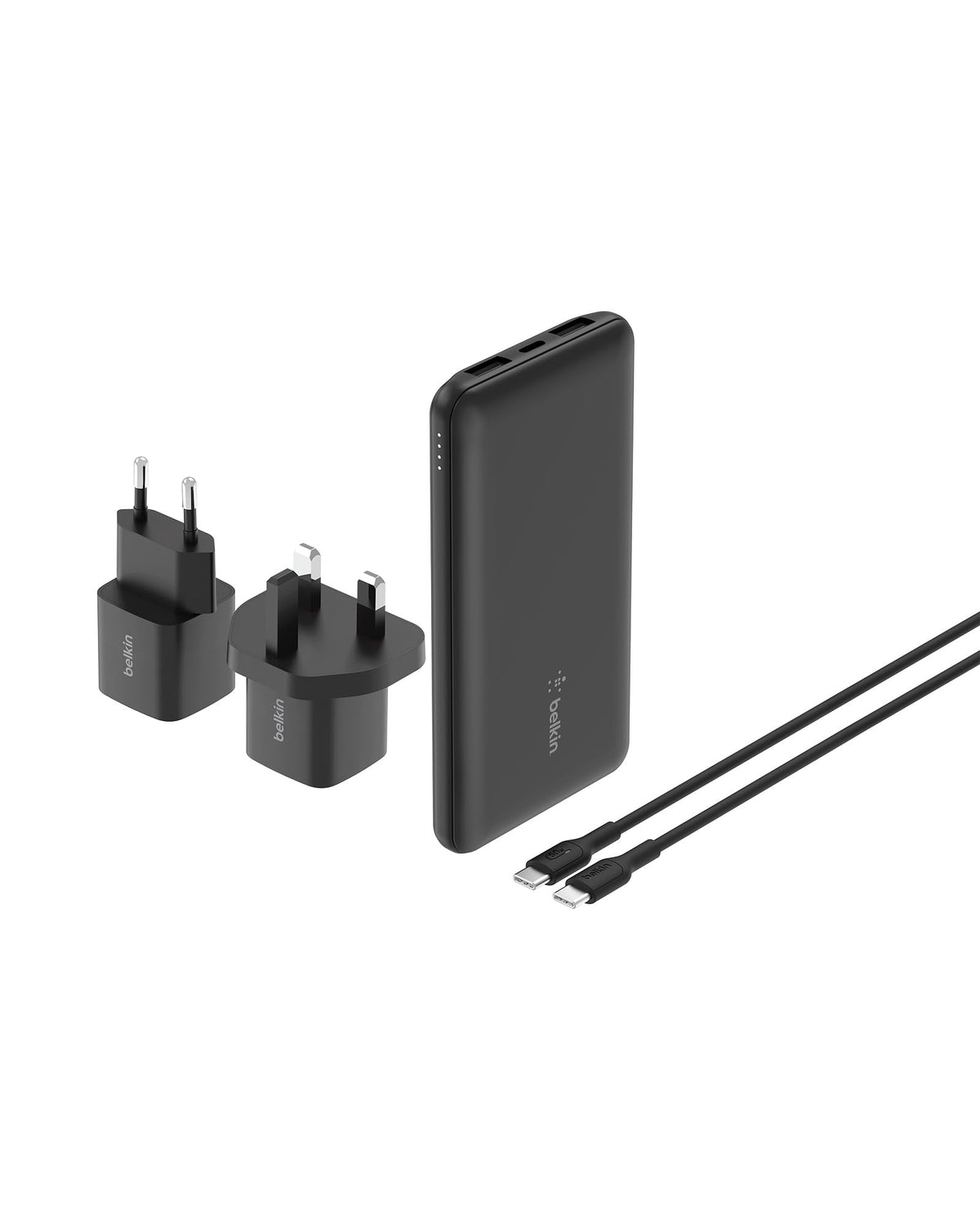 Belkin Portable Charger, 5-in-1 Power Bundle with 10000 mAh Power Bank, 2-25W USB-C Charging Block, EU/UK Plug, 60W USB-C Cable, and Travel Pouch – Fast Charging for Multiple Devices, Compact Design