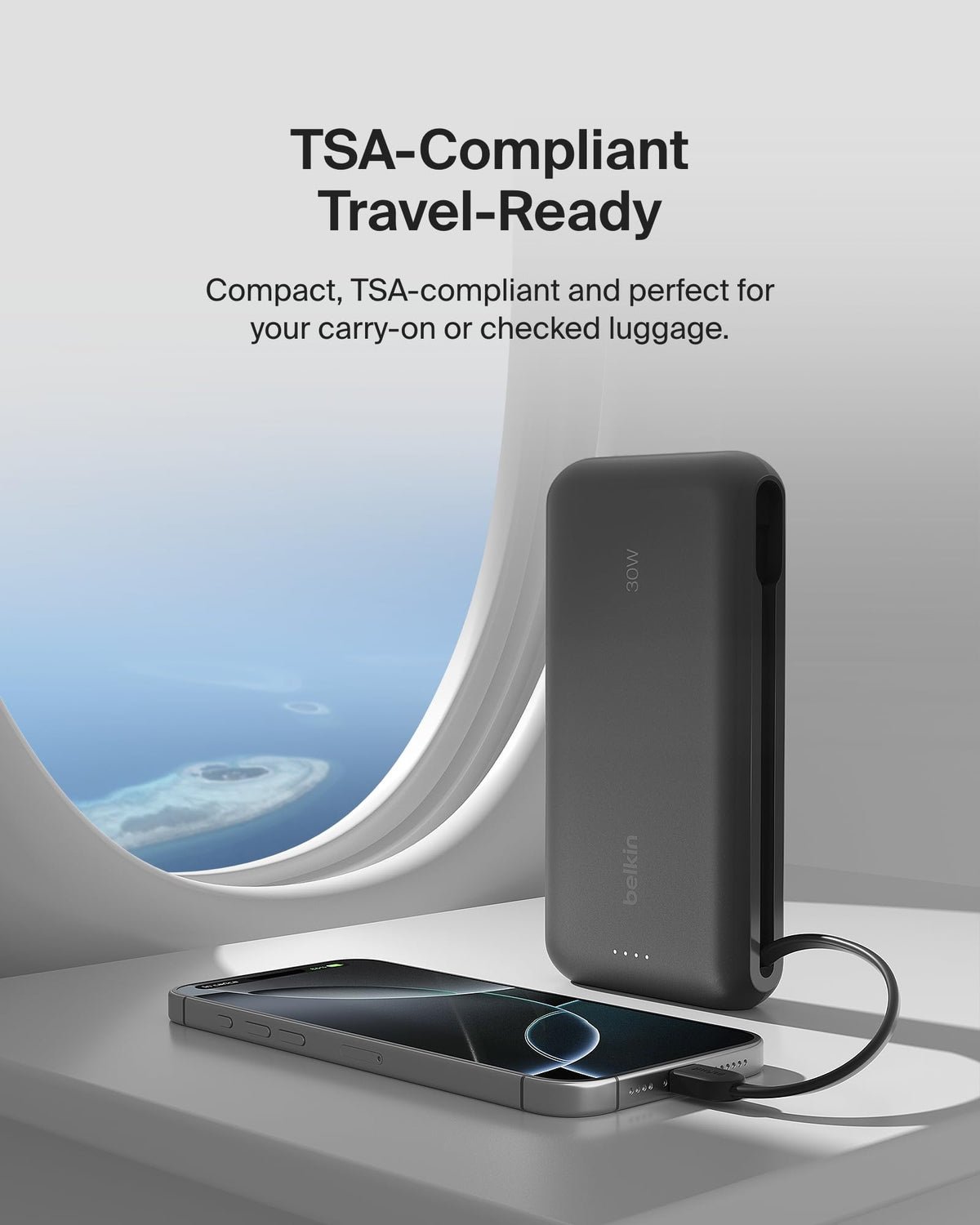 Belkin Portable Charger, Power Bank with Integrated Cable 20K PD 30W - Fast Charging USB-C Power Delivery, Portable Charger for iPhone 16 Series, iPad Pro, Galaxy S25 Series, and More - Black
