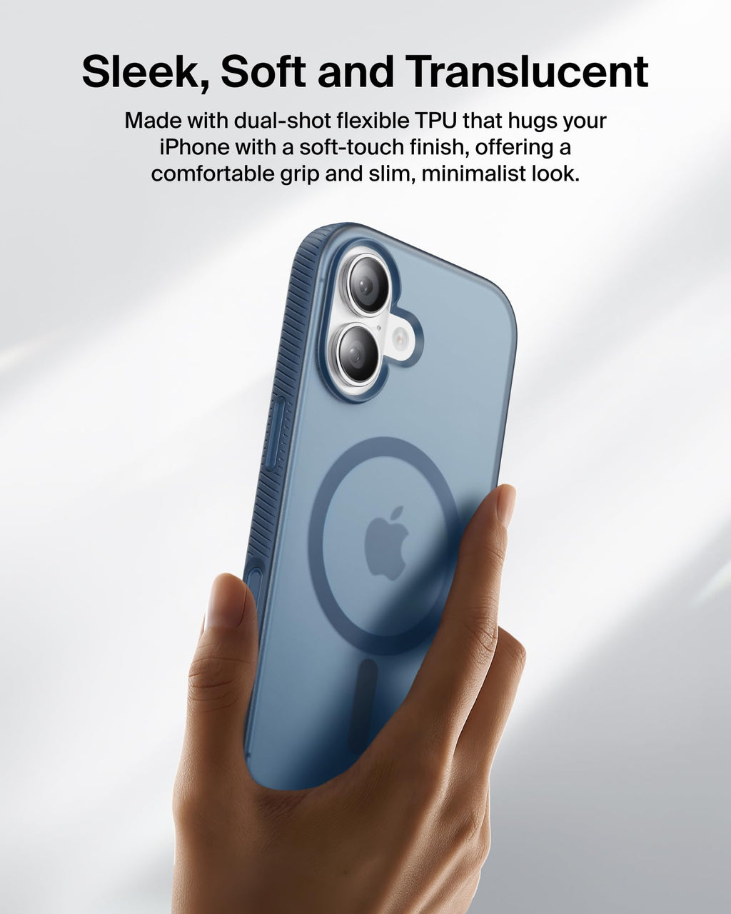 Belkin SheerForce Grip MagSafe Compatible iPhone 17 Case with Slim Design & Anti-Slip Side Lines - Magnetic, Transparent, & Shockproof Protective iPhone Case - Blue