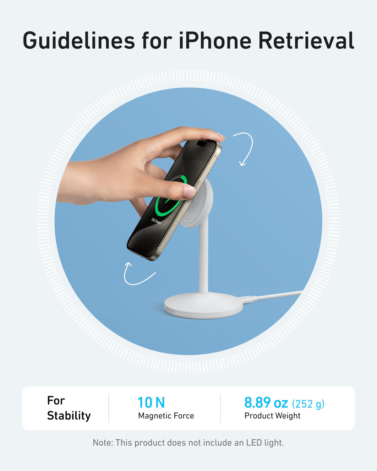 Anker MagGo Wireless Charger, 15W Fast Charging MagSafe Charger Compatible Wireless Charging Stand with USB-C Cable, Qi2 Wireless Charger, For iPhone 16/15/14/13 Series and AirPods (No AC Adapter)
