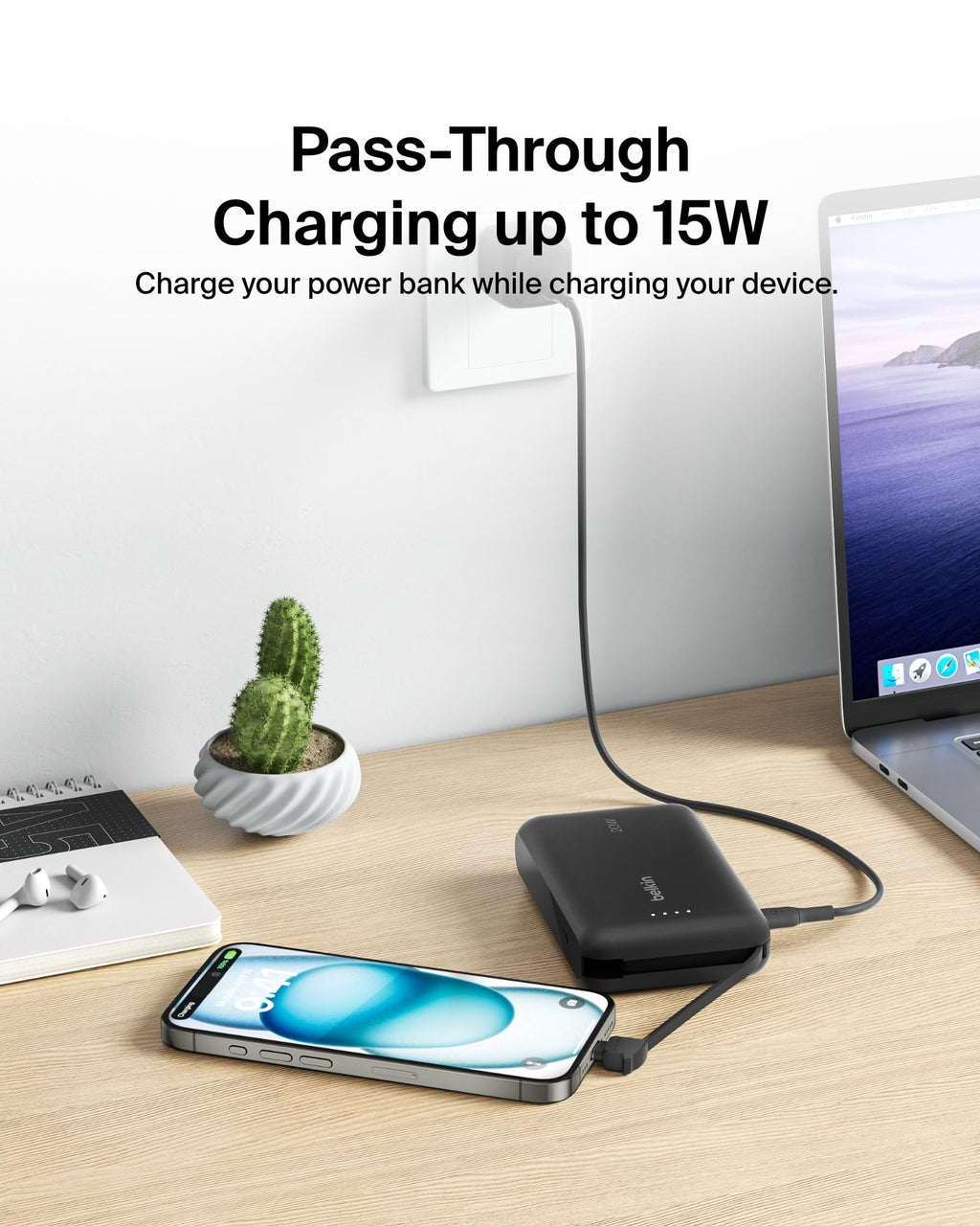 Belkin BoostCharge 10000mAh Power Bank with Integrated USB-C Cable - Black