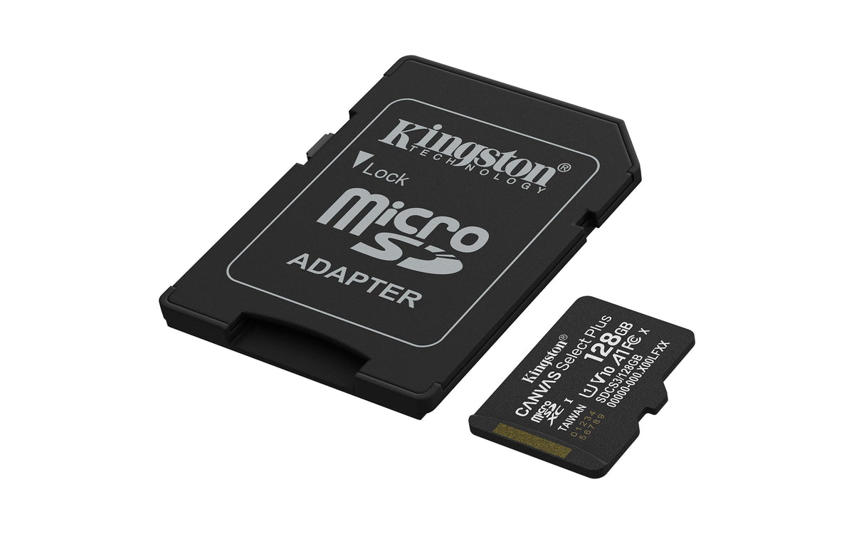 Kingston Canvas Select Plus microSD Memory Card 128GB microSDXC Gen3 150MB/s A1 Card + Adapter - SDCS3/128GB