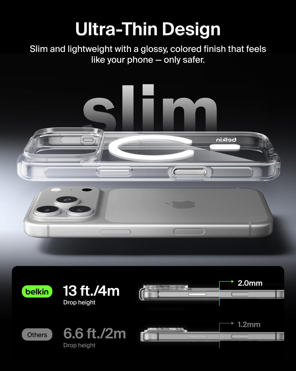 Belkin SheerForce Clear MagSafe Compatible iPhone 17 Pro Case with Slim Design & Anti-Scratch Treated Coating - Magnetic, Transparent, & Shockproof Protective iPhone Case - Clear