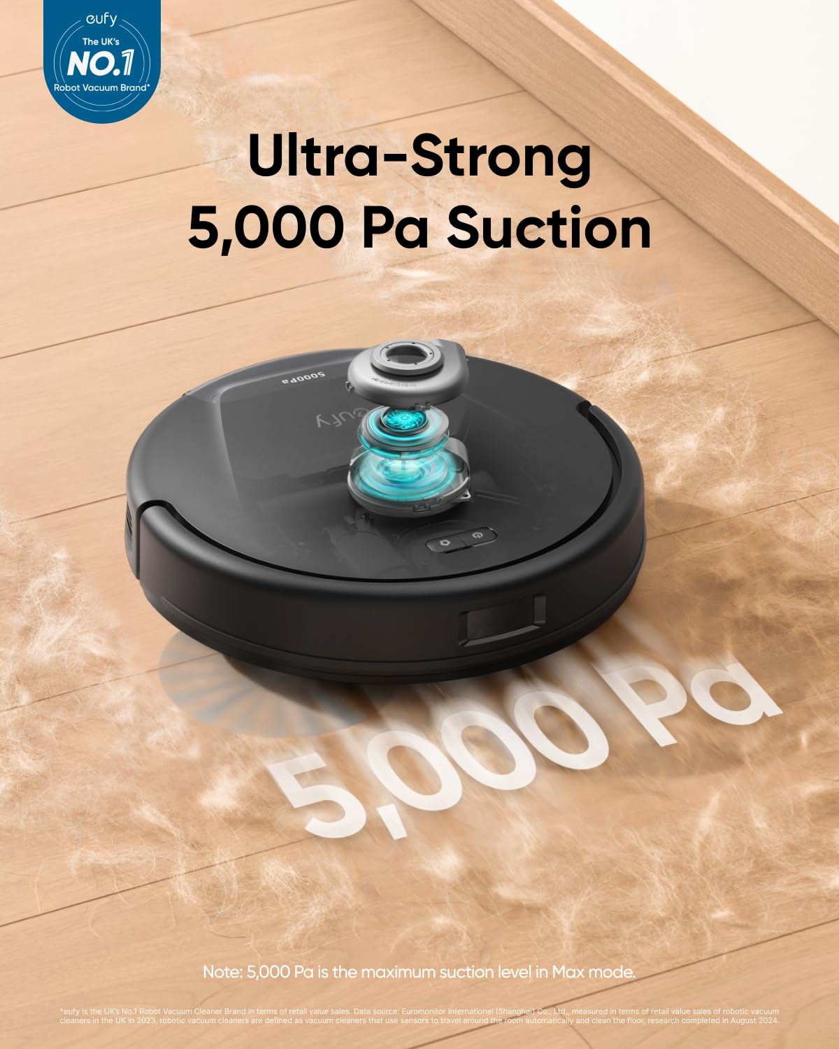 eufy L60 Hybrid Robot Vacuum Cleaner, Ultra Strong 5,000 Pa Suction to Remove Hair, Dust, iPath Laser Navigation, For Deep Floor Cleaning, Ideal for Hard Floors