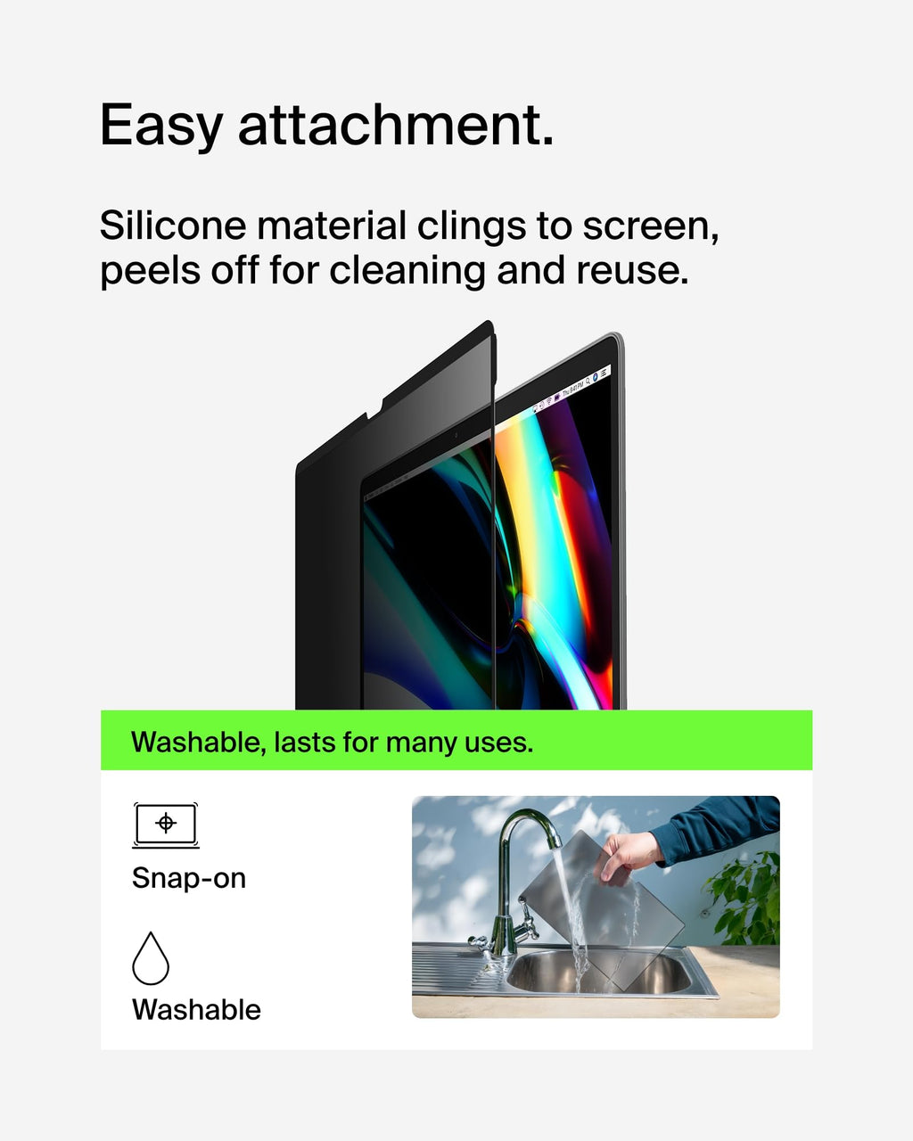 Belkin ScreenForce TruePrivacy Screen Protector for MacBook Pro 16 M1, M2, M3, Anti-Glare Privacy, 2H Hardness, Removable & Reusable, Silicone Attachment, Easy Snap-On & Off Application