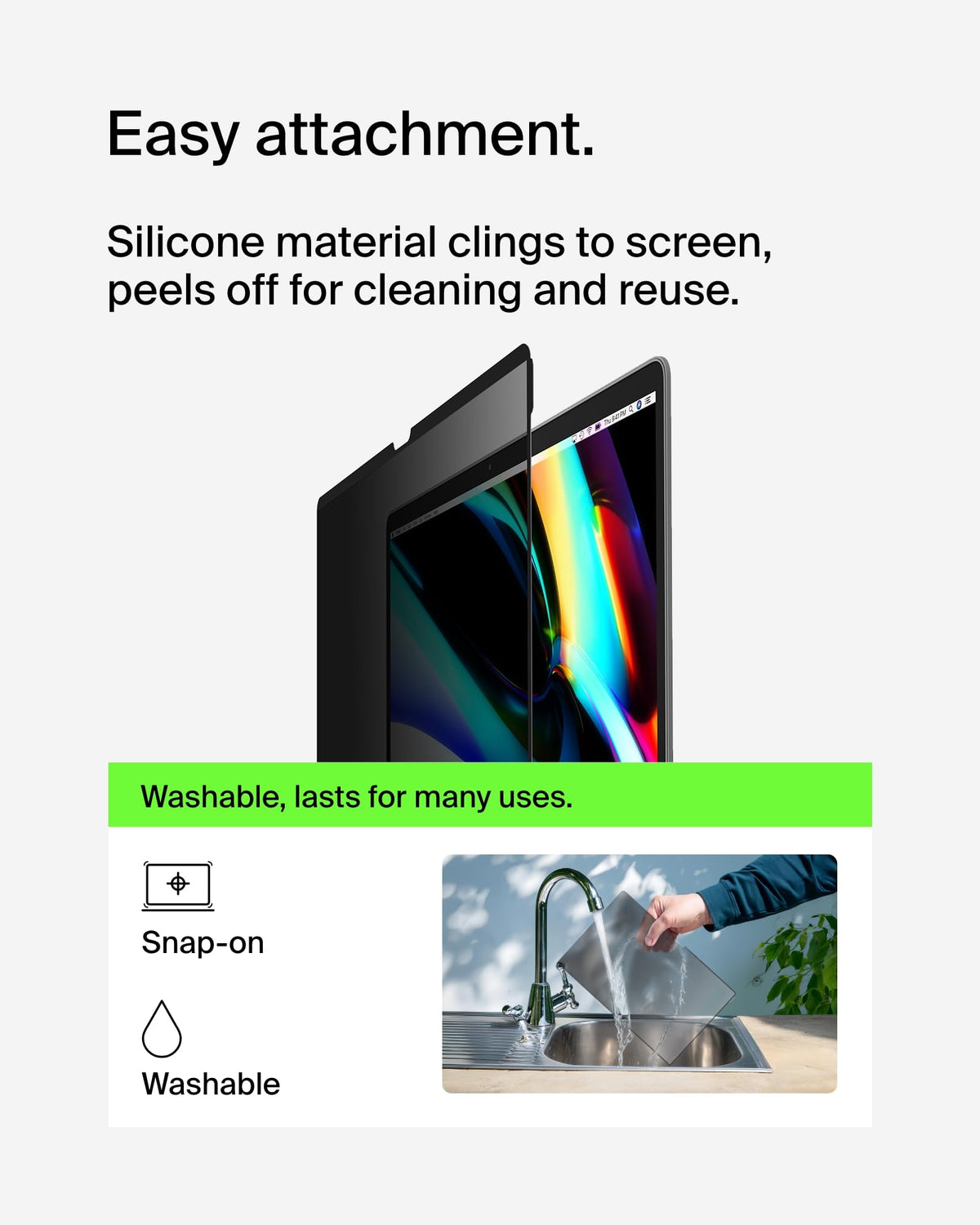 Belkin ScreenForce TruePrivacy Screen Protector for MacBook Pro 16 M1, M2, M3, Anti-Glare Privacy, 2H Hardness, Removable & Reusable, Silicone Attachment, Easy Snap-On & Off Application