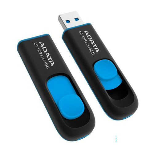 ADATA 256GB USB 3.0 Memory Pen, UV128, Retractable, Capless, Black & Blue