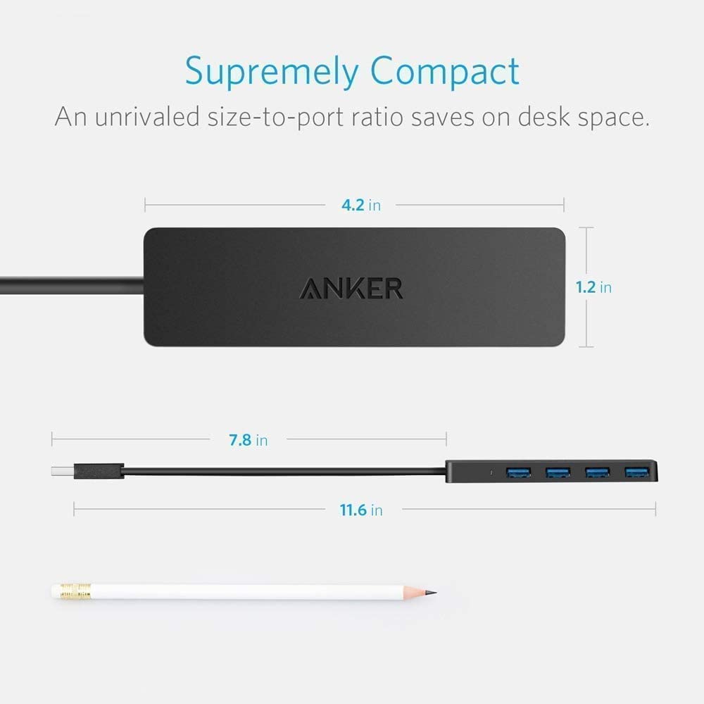 Anker ANK-HUB-A7516 USB Hub, 4 Ports, USB 3.0, Ultra Slim