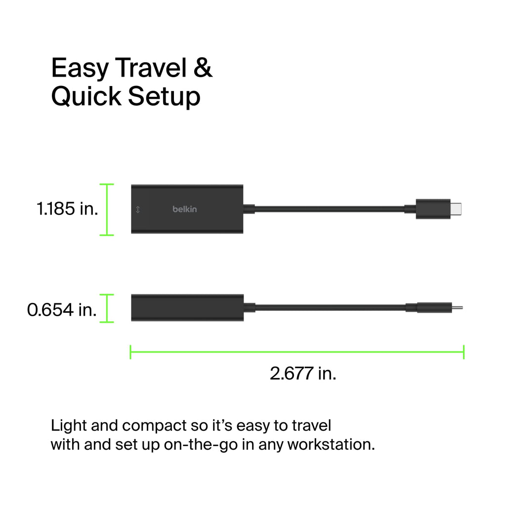 Belkin USB Type C to 2.5 Gb Ethernet Adapter, USB-IF Certified Thunderbolt 3 & 4 / USB-C to LAN Network Adapter Compatible with MacBook Pro/Air, iPad Pro, XPS, Surface, and Other USB-C Devices