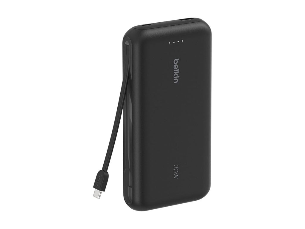 Belkin Portable Charger, Power Bank with Integrated Cable 20K PD 30W - Fast Charging USB-C Power Delivery, Portable Charger for iPhone 16 Series, iPad Pro, Galaxy S25 Series, and More - Black