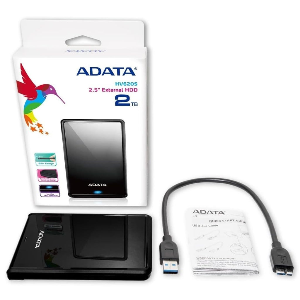 ADATA HV620S 4TB, Slim External Hard Drive, 2.5", USB 3.2 Gen1, 11.5mm Thick, Black - AHV620S-4TU31-CBK (work with PS5/XBOX)